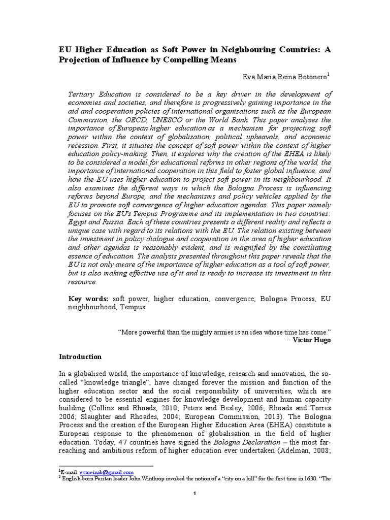 EU Higher Education As Soft Power in Neighbouring Countries: A Projection  of Influence by Compelling Means | PDF | Soft Power | European Union, image size:768x1024