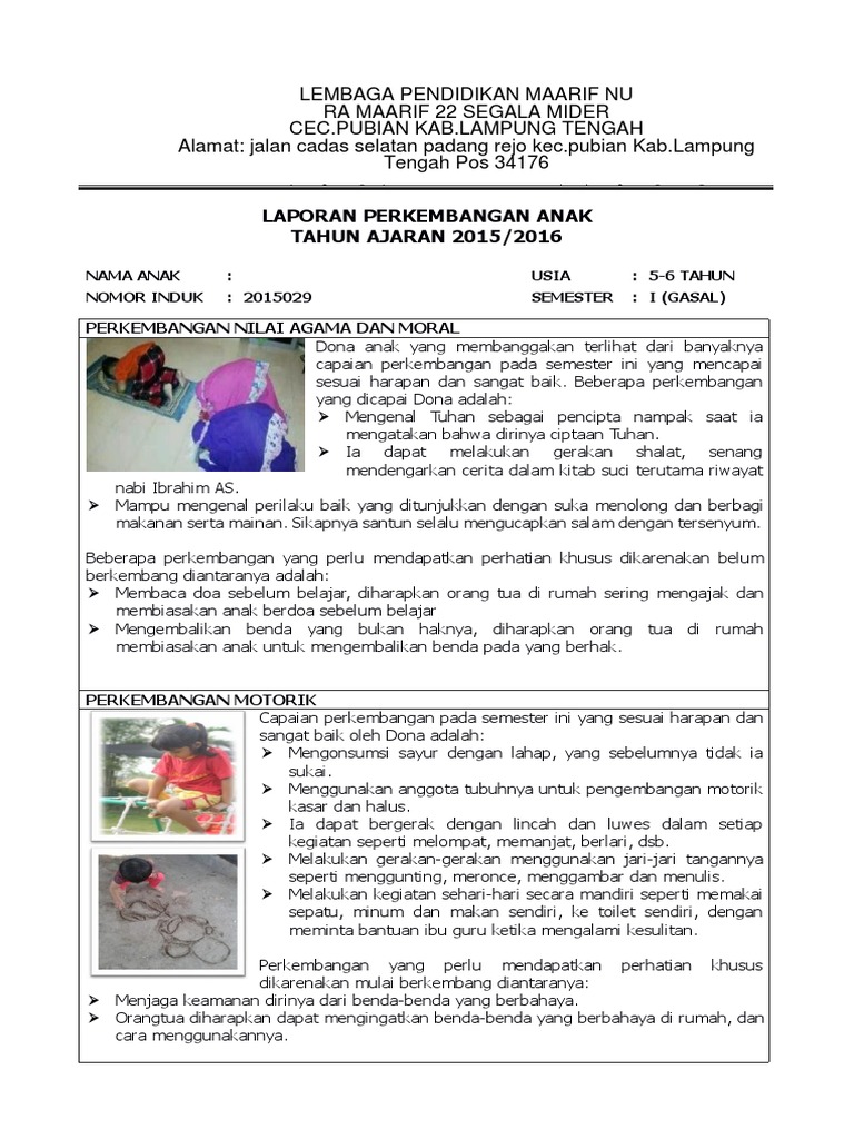 6 Contoh Raport Paud Aka Laporan Semester