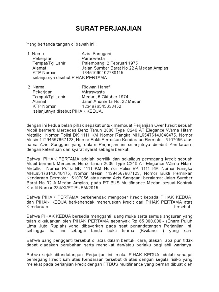 Surat Perjanjian Take Over Pdf