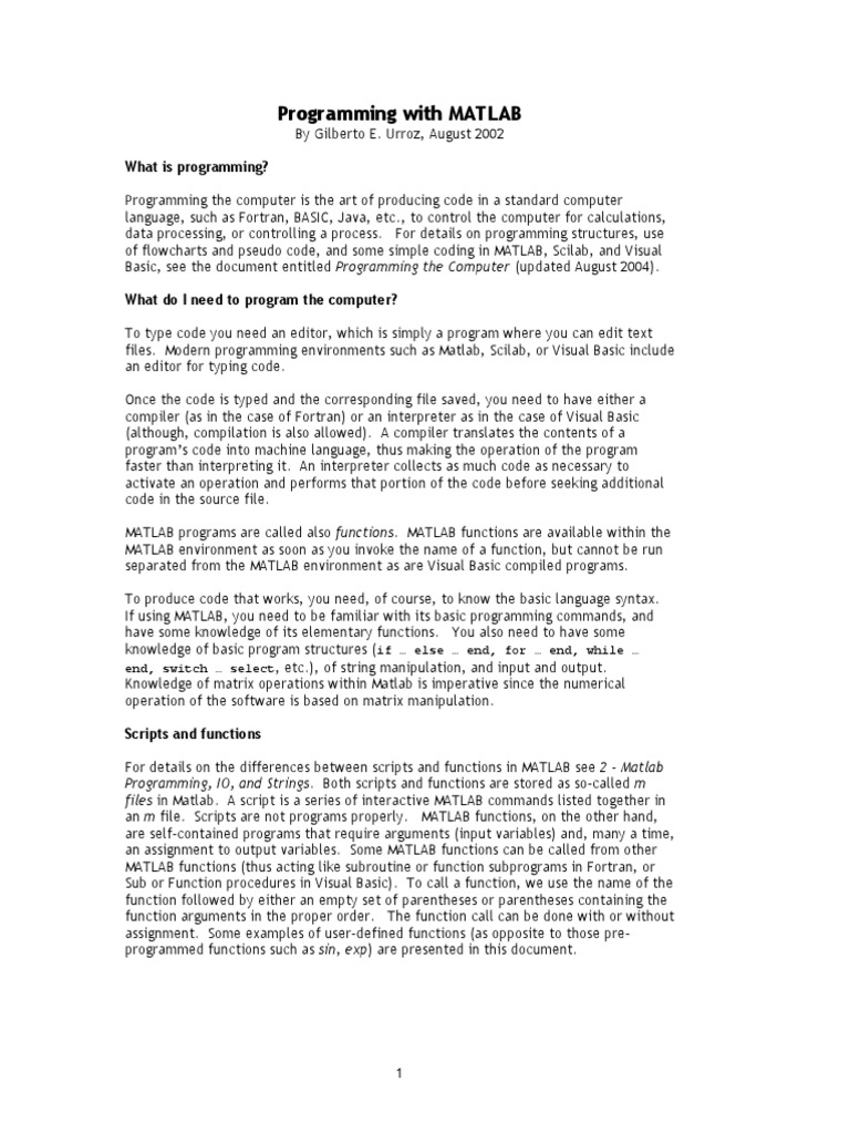 ProgrammingWithMATLAB PDF | PDF