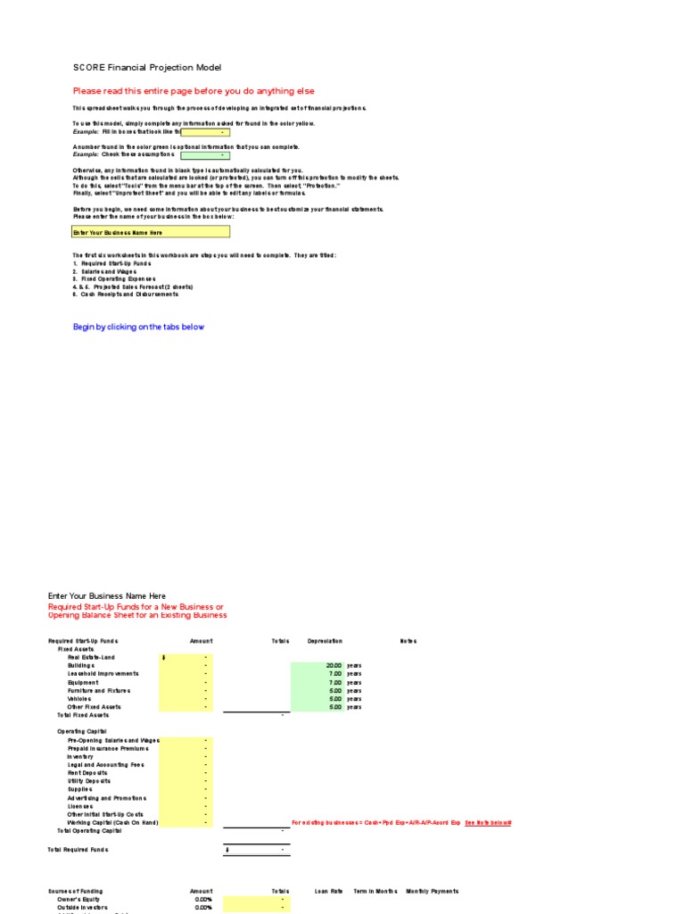 SCORE Financial Projection Template | PDF | Expense | Equity (Finance)