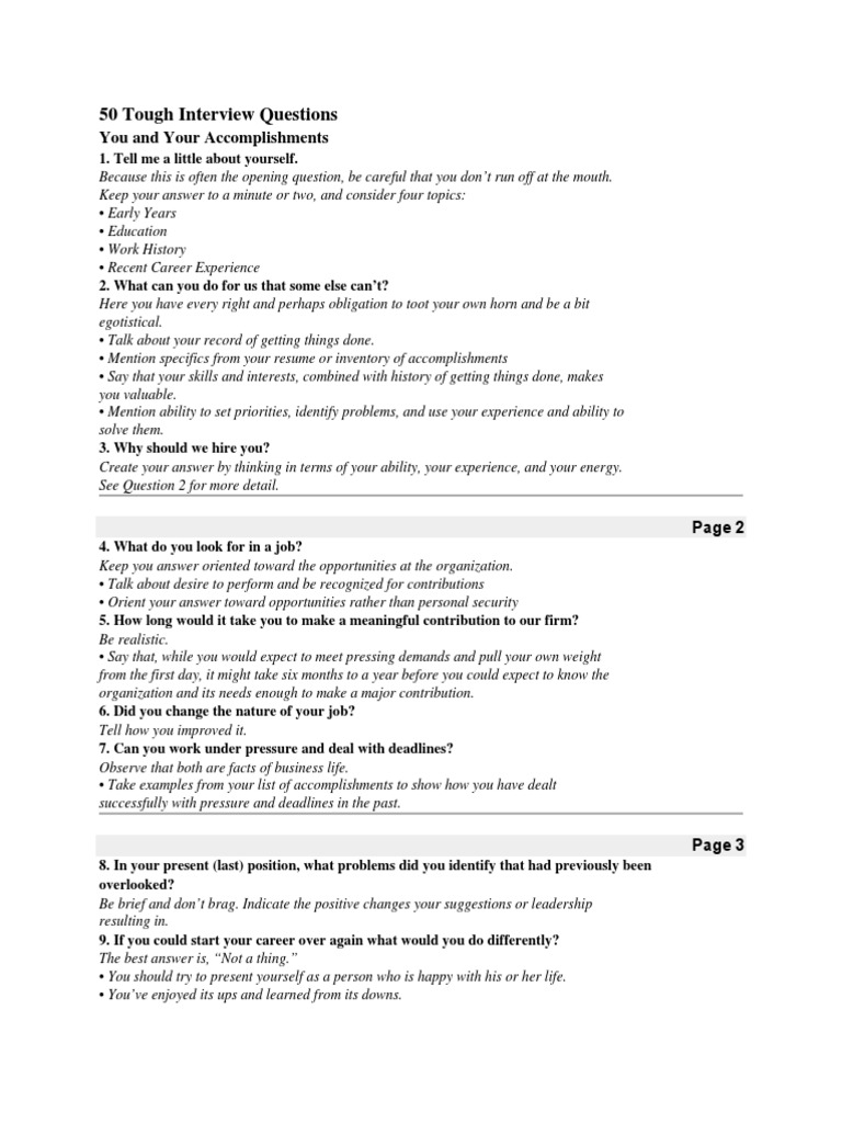 50 Tough Interview Questions | PDF | Salary