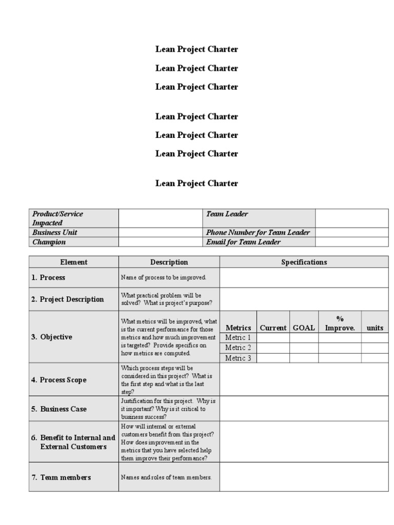 Lean Project Charter Summary | PDF