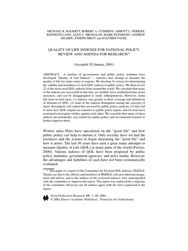 Hagerty Et Al. A Review of 22 QOL Indexes 2001 PDF | PDF | Consumer ...