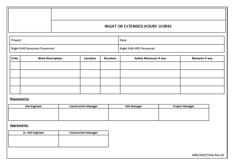 Night Work Approval and Safety Plan | PDF