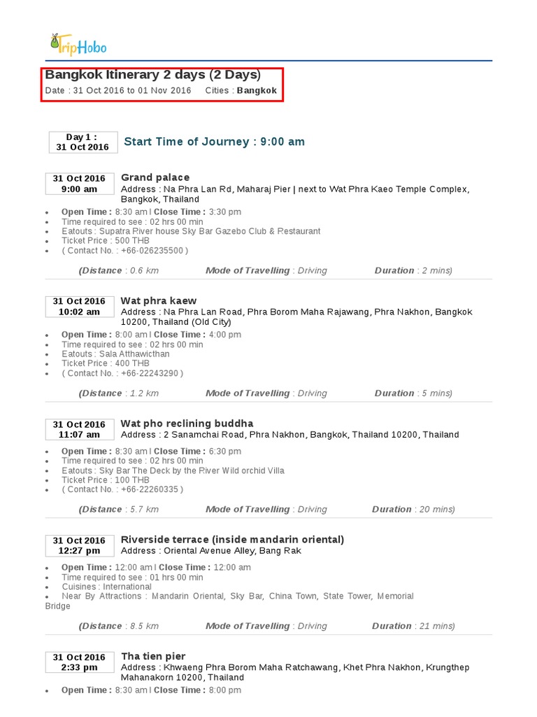 Bangkok Itinerary 2 Days