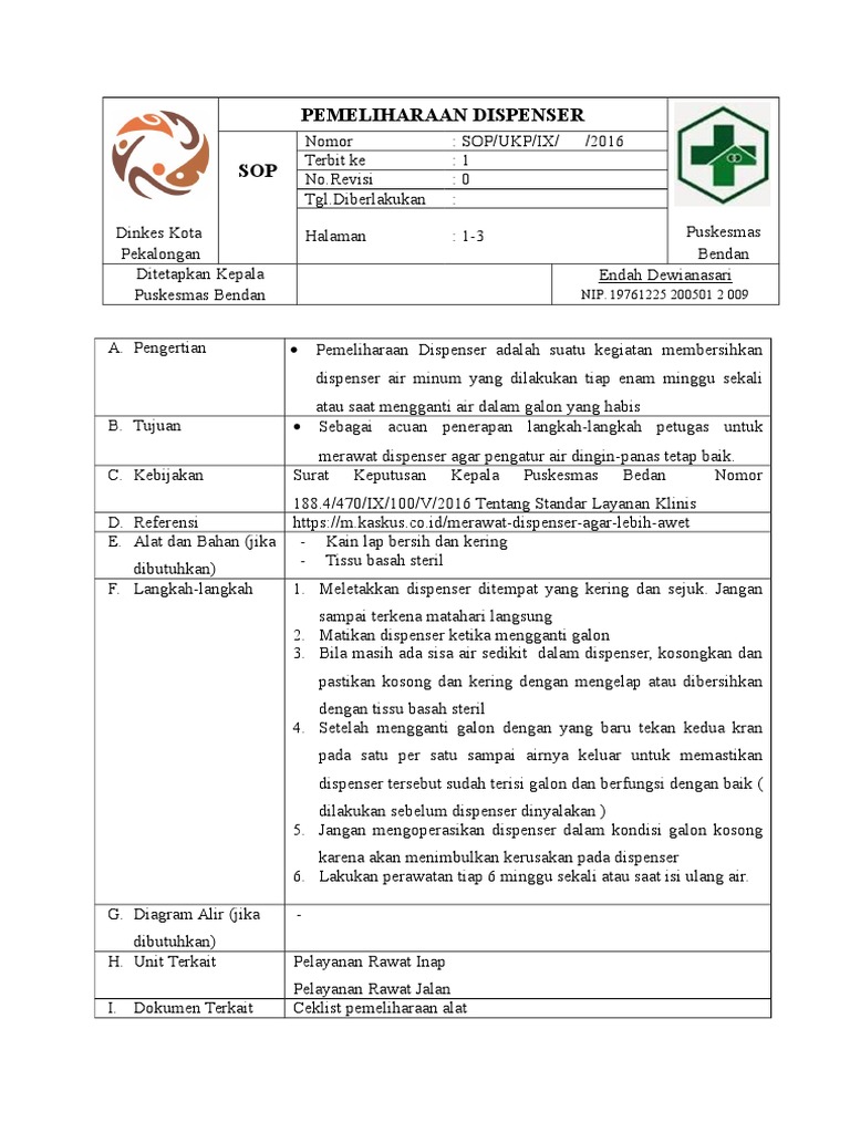 SOP Pemeliharaan Dispenser PDF