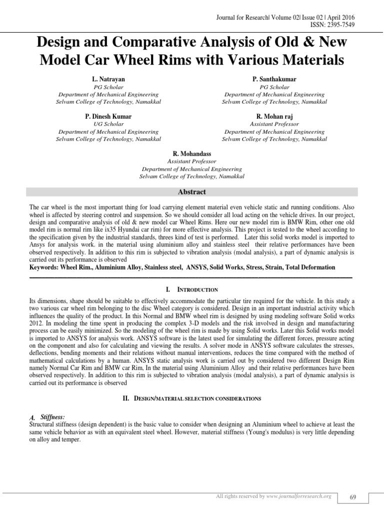 Design and Comparative Analysis of Old & New Model Car Wheel Rims With ...