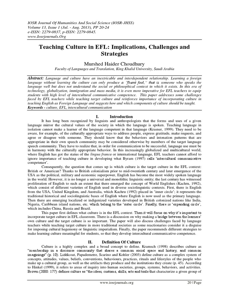 Teaching Culture in EFL: Challenges & Strategies | PDF | English As A ...