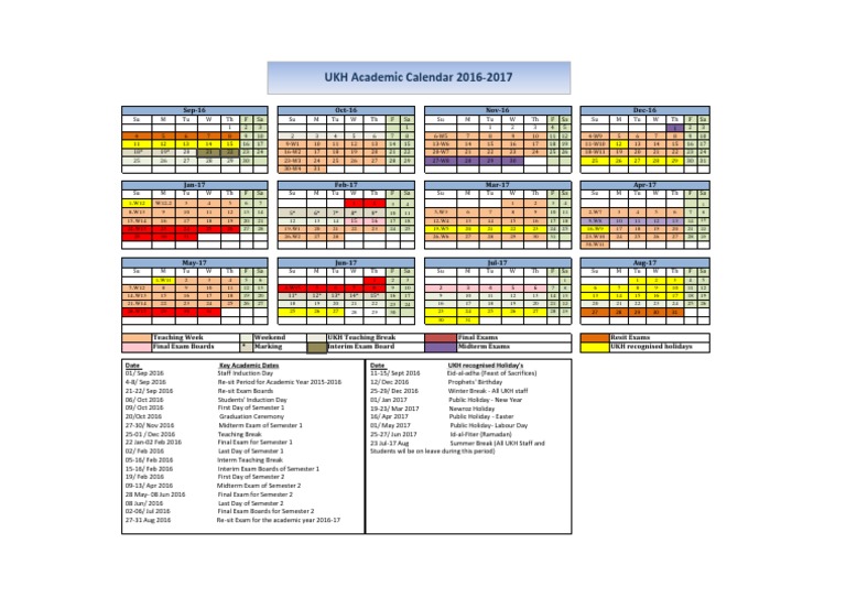 Ukh Academic Calendar 2016 2017: Su M Tu W TH F Sa Su M Tu W TH F Sa Su