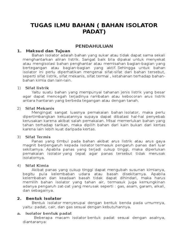 Tugas Ilmu Bahan Bahan Isolator Padat Pendahuluan