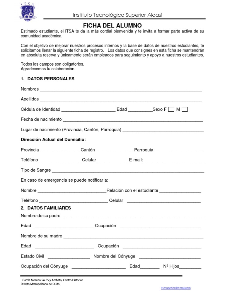 Ficha de Registro del Alumno ITSA | PDF | Salud y bienestar | Medicina