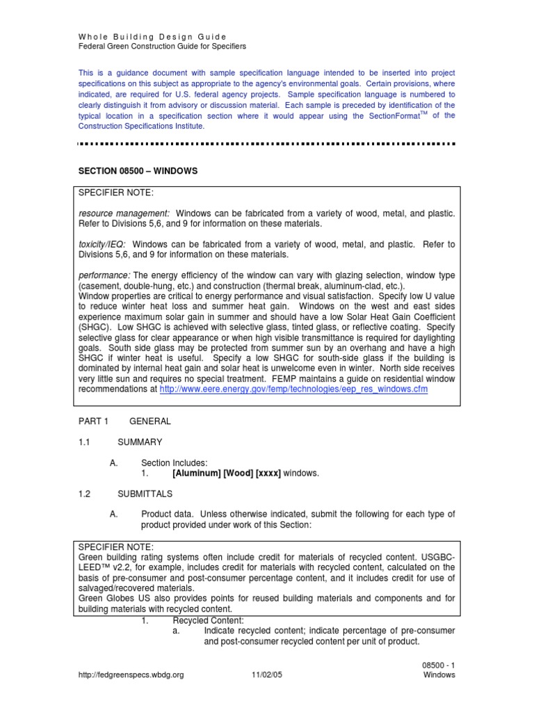 Section 08500 Windows Whole Building Design Guide Federal Green