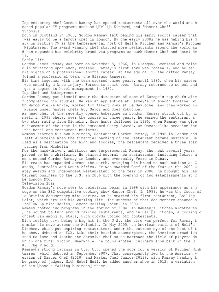 Gordon Ramsay Biography | PDF | Restaurants | Gastronomy