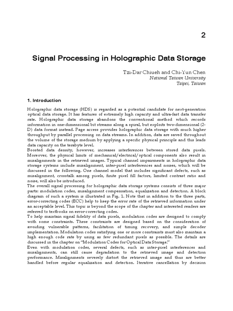 InTech-Signal Processing in Holographic Data Storage PDF | PDF ...