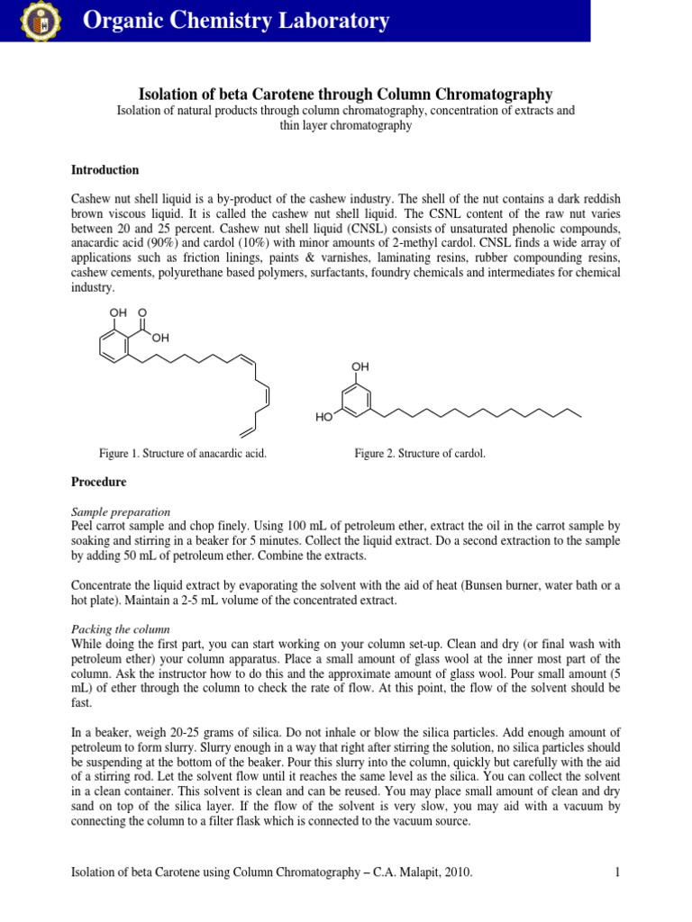 Isolation of Beta Carotene Through Column Chromatography PDF Chromatography Thin Layer