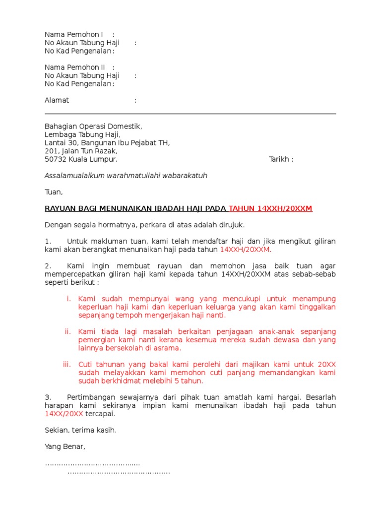 Contoh Surat Rayuan Haji Pdf