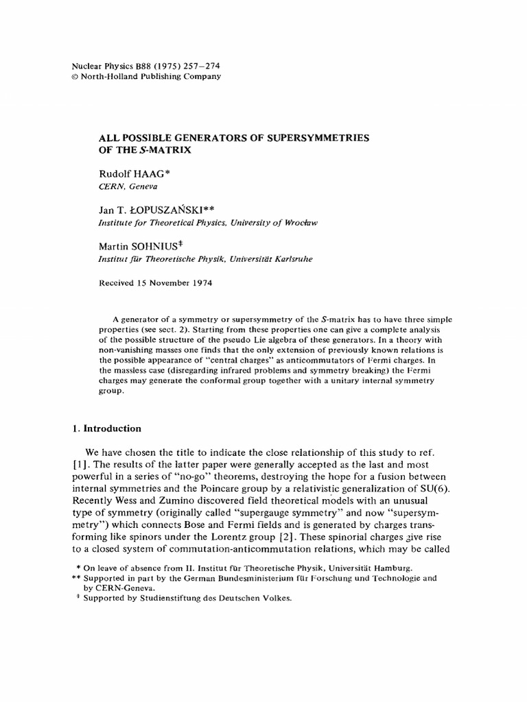 All Possible Generators of SUSY of S - Matrix PDF | PDF