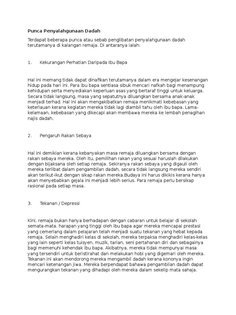 Punca Penyalahgunaan Dadah Pdf