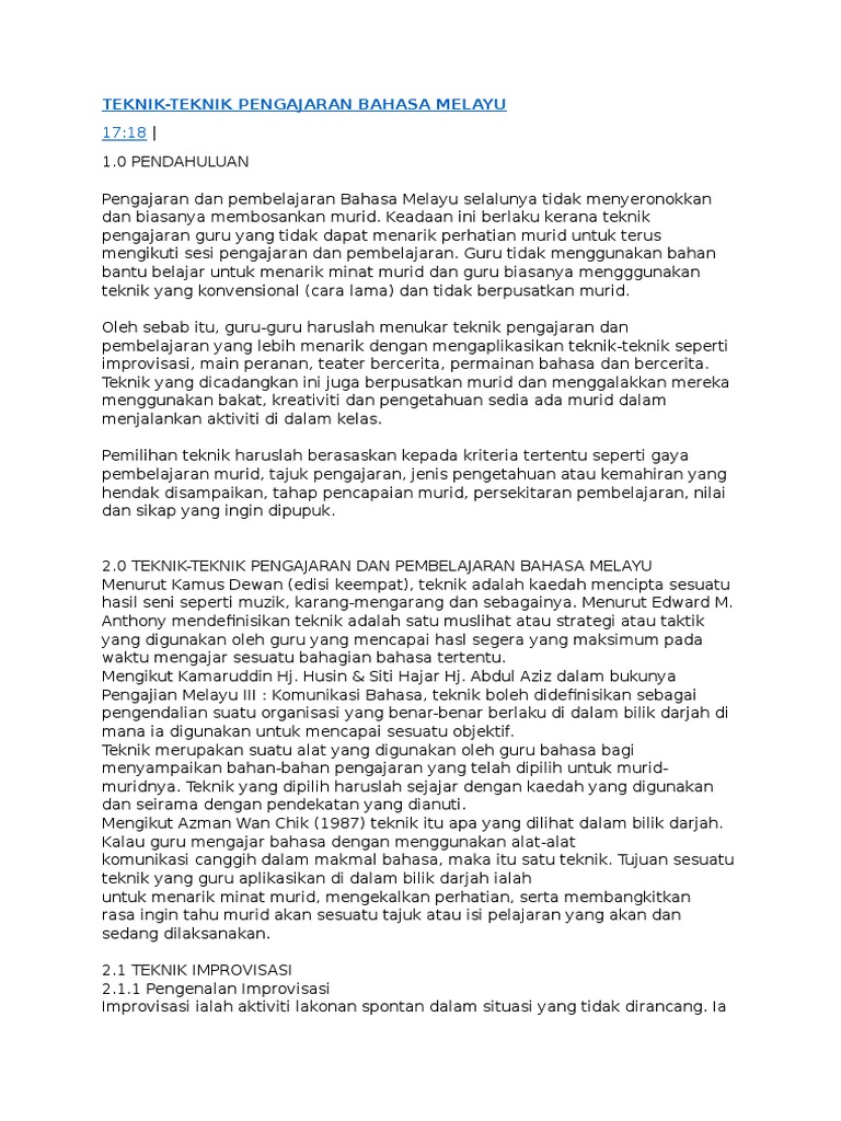 Teknik Pengajaran Bahasa Melayu Pdf