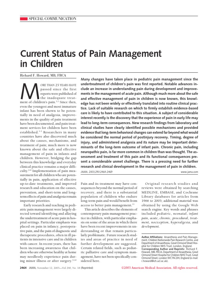 Current Status of Pain Management in Children | PDF | Pain Management ...