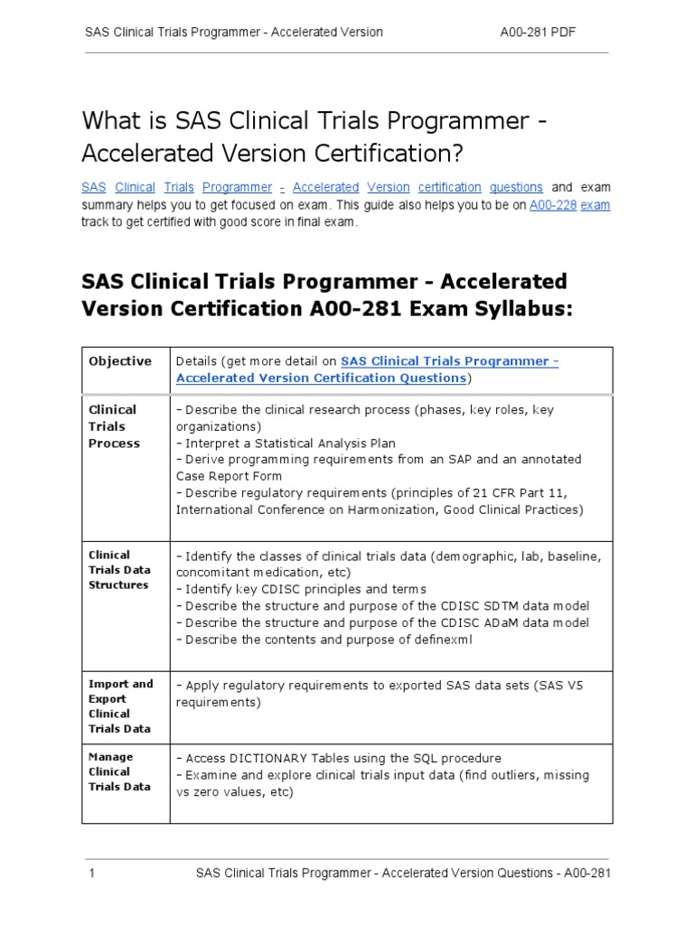 SAS Clinical Trials Programmer A00-281 Guide | PDF | Sas (Software ...