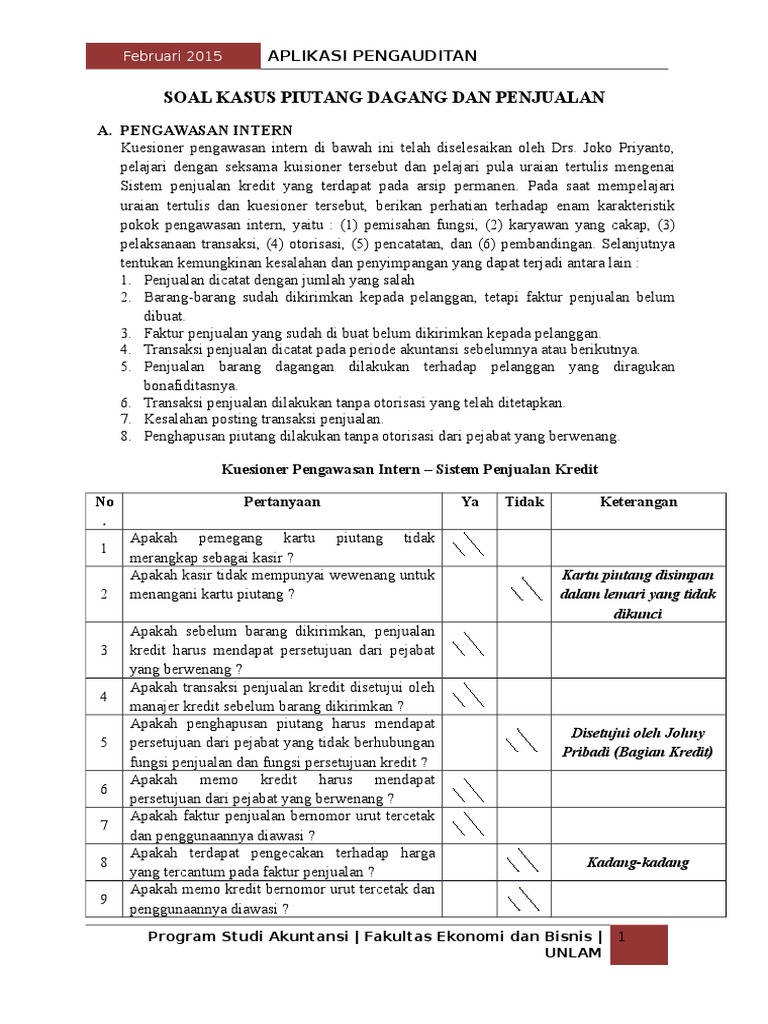 Soal Kekuatan Dan Kelemahan Pengendalian Intern