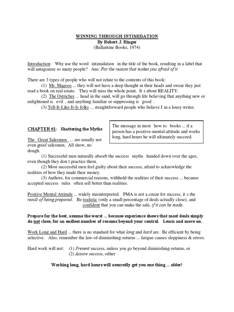 Winning Through Intimidation - Book Summary | PDF | Sales | Reality