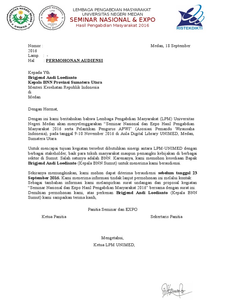 Contoh Surat Permohonan Audiensi Ke Menteri  Kumpulan Surat Penting