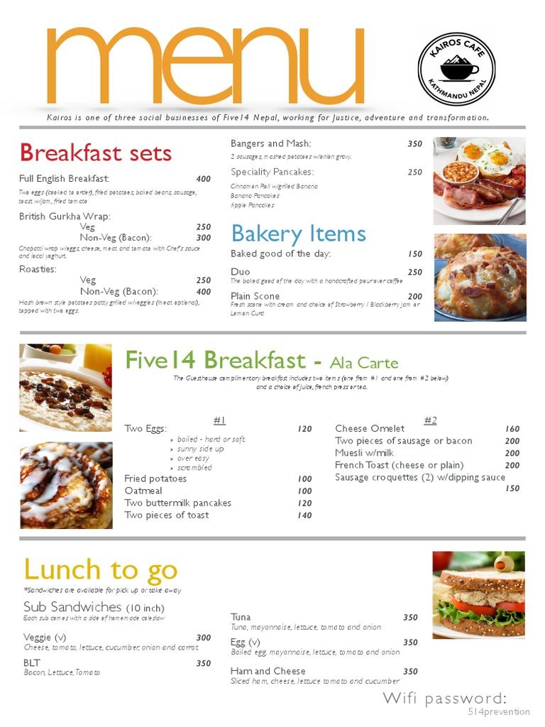 Breakfast Menu | PDF | Cooking, Food & Wine