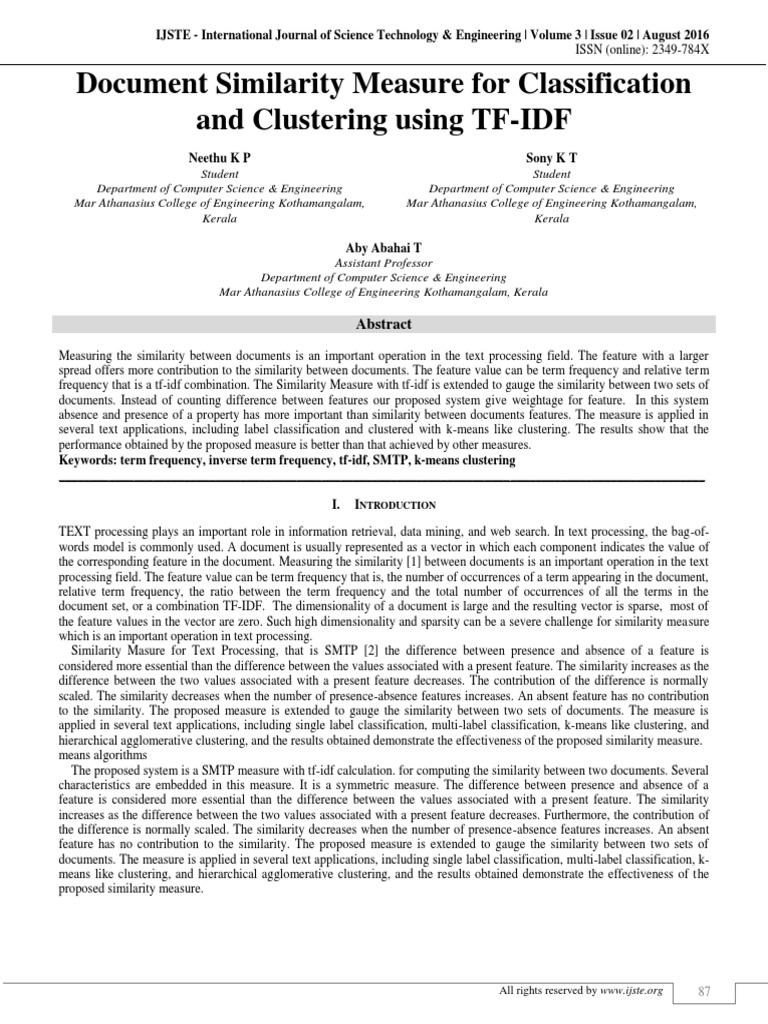 Document Similarity Measure Using TF-IDF | PDF | Cluster Analysis ...