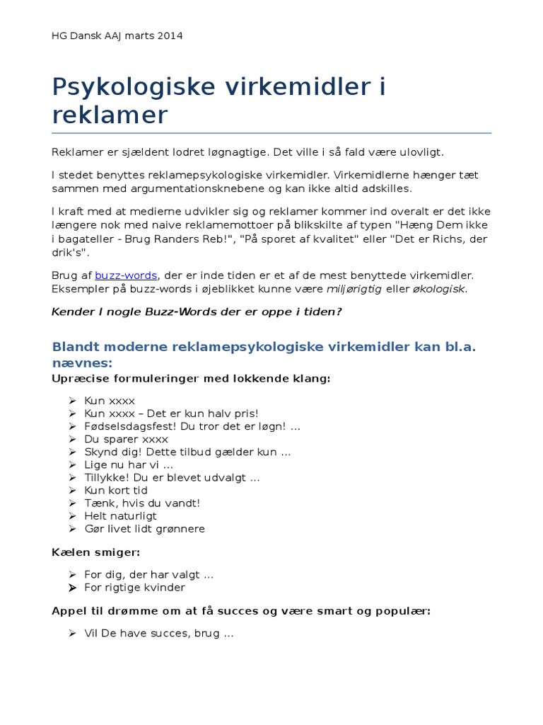 Psykologiske Virkemidler I Reklamer | PDF