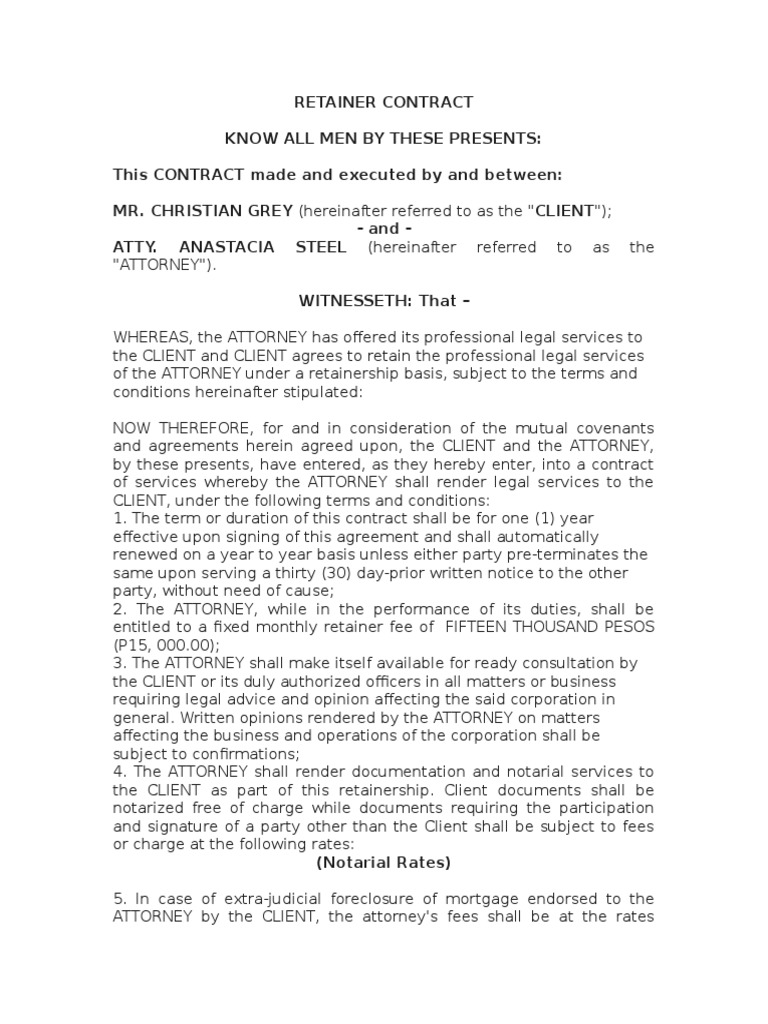 Retainer Contract Foreclosure Attorney S Fee