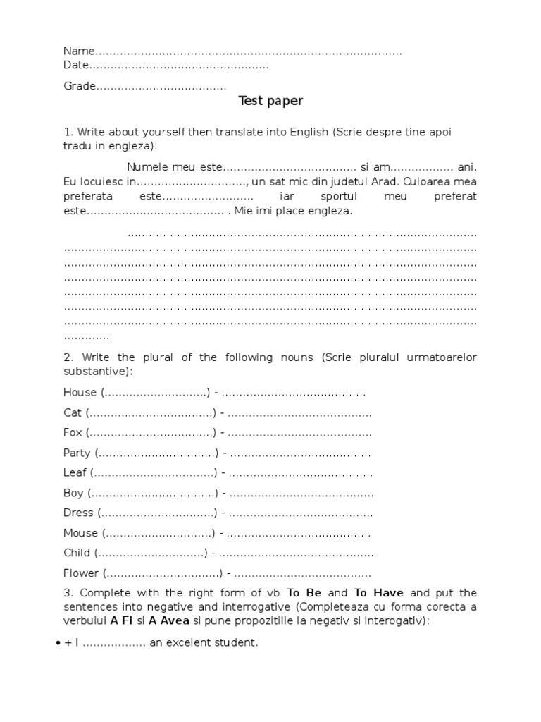 Initial English Test for Grade 6 | PDF | Language Arts & Discipline