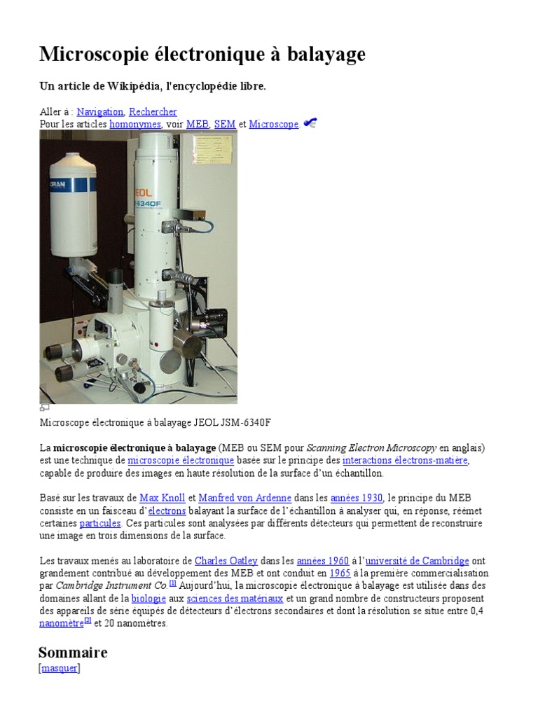 Microscopie Électronique À Balayage PDF Microscopie électronique à — free download