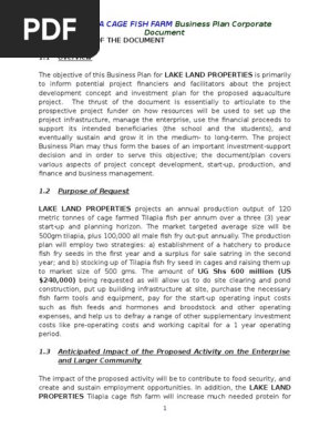 Business Plan Llp Tilapia Cage Fish Farm Agriculture Aquaculture