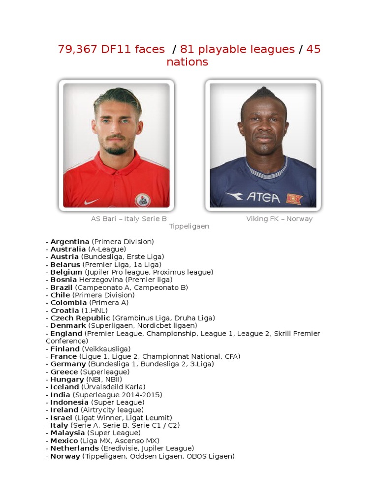 79,367 DF11 Faces 81 Playable Leagues 45 Nations | PDF | Sports ...
