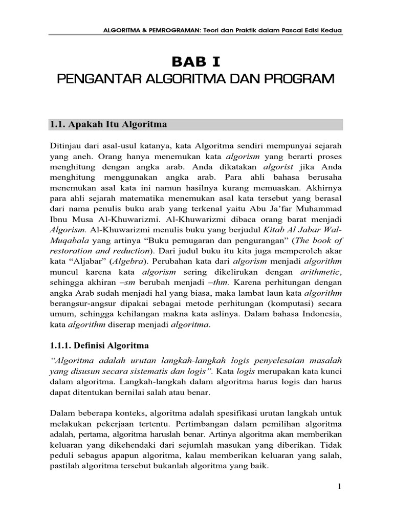 Algoritma Dan Pemrograman Teori Dan Praktik Dalam Pascal Edisi Kedua ...