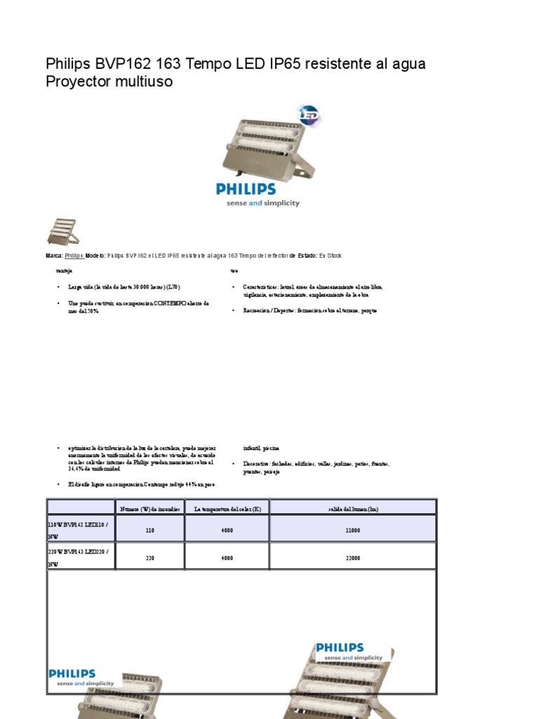 Ficha Tecnica Reflector LED PHILIPS PDF