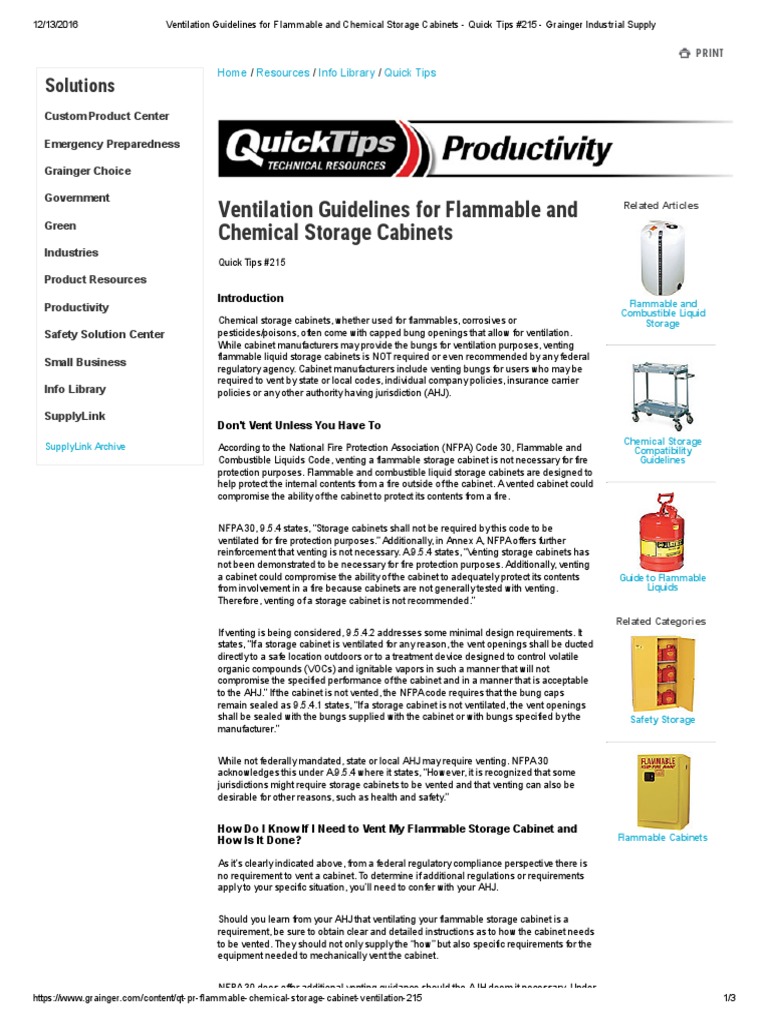 Ventilation Guidelines For Flammable And Chemical Storage Cabinets