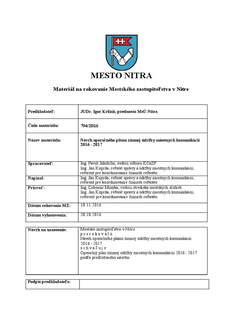 Zimná Údržba Nitra 2017 | PDF