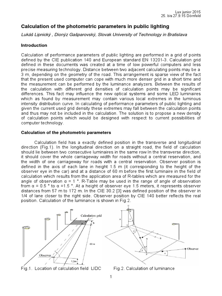 Calculation of The Photometric Parameters in Public Lighting PDF