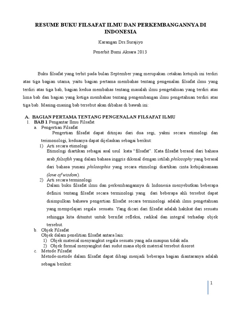Resume Buku Filsafat Ilmu Dan Perkembangannya Di Indonesia