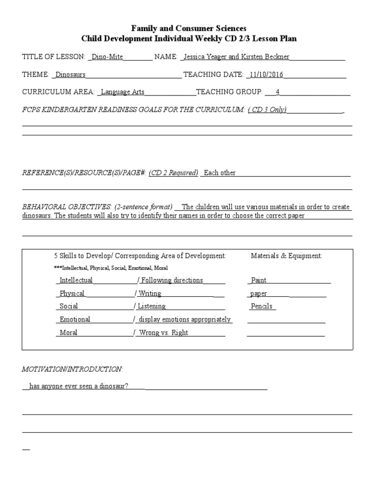 Family and Consumer Sciences Child Development Individual Weekly CD 2/3 ...
