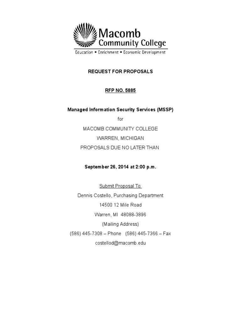 RFP for Managed Security Services at MCC | PDF | Request For Proposal ...