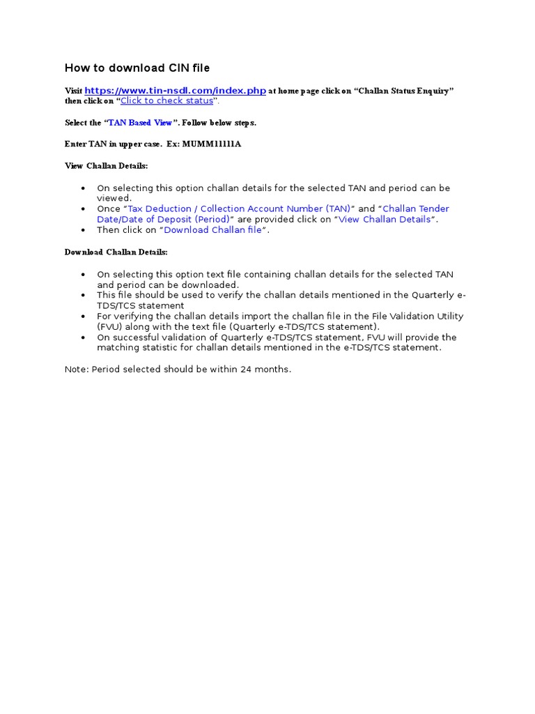 Downloading CIN Challan Files Guide | PDF