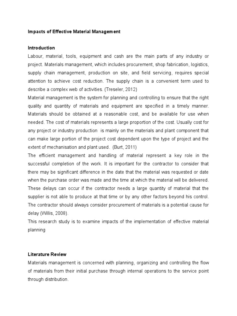 Impacts of Effective Material Management | PDF | Supply Chain | Inventory