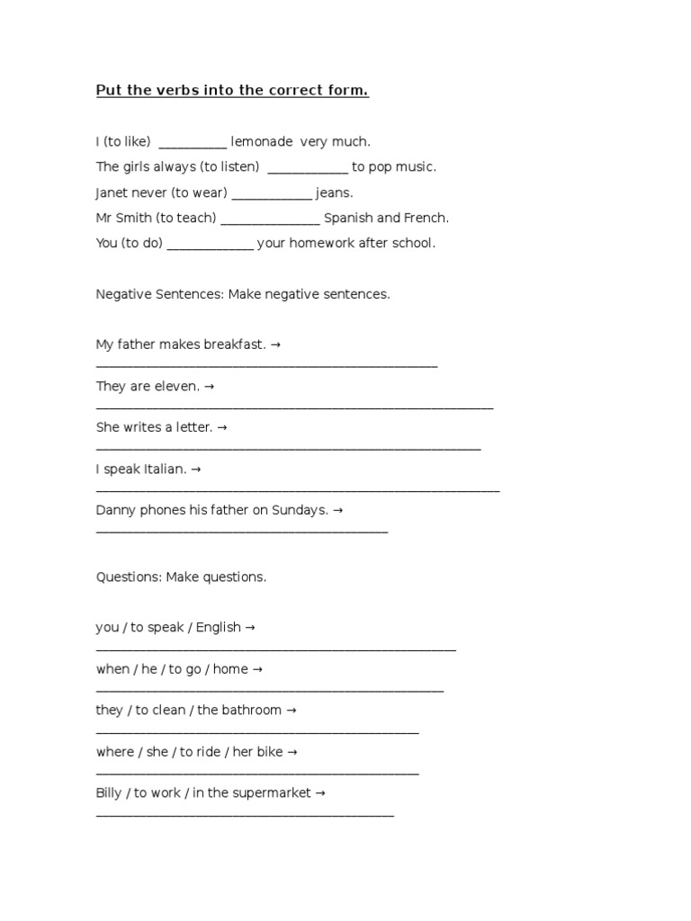 Verb Form Exercises for Beginners | PDF