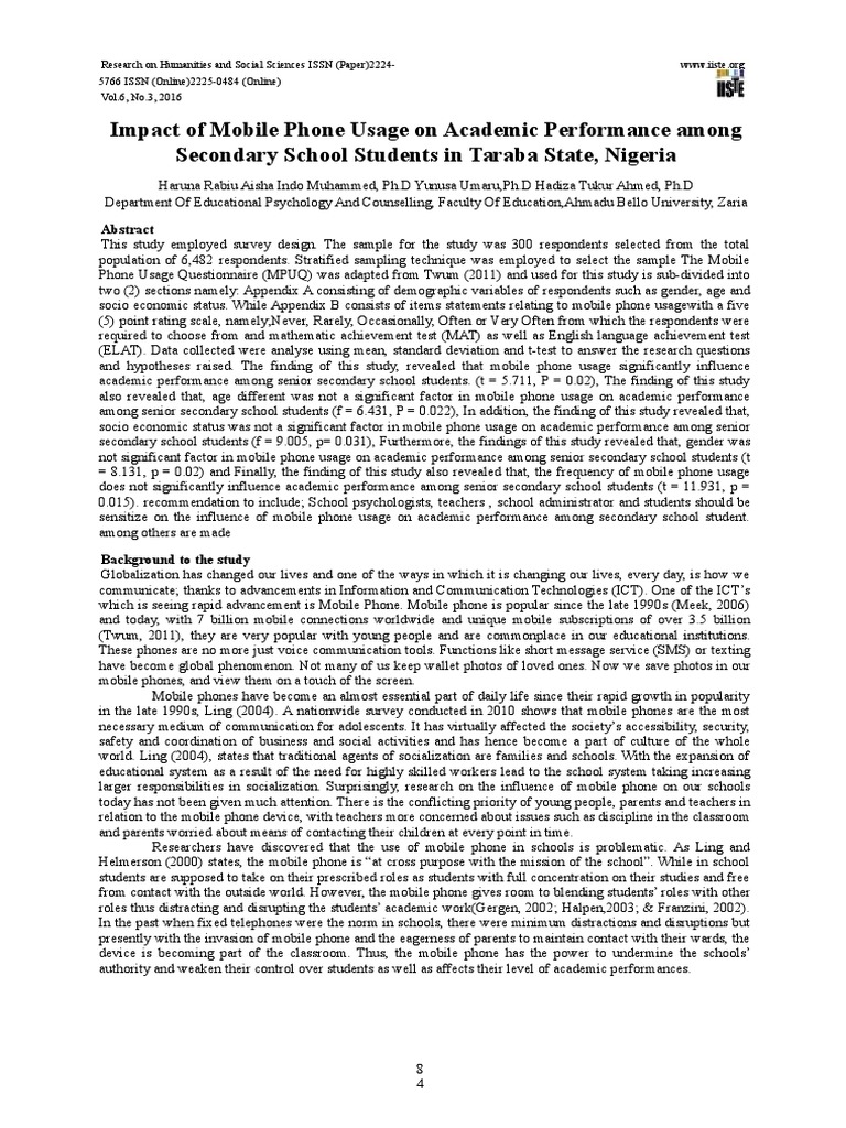 Impact of Mobile Phone Usage On Academic Performance Among Secondary ...