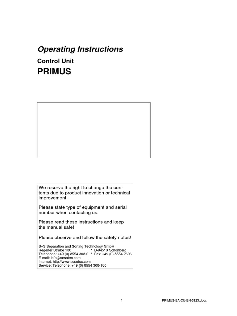 PRIMUS Control Unit Operating Manual | PDF | Electrical Connector | Relay